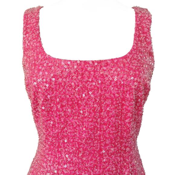 NADINE MERABI Hot Pink Evie Sequin Feather Trim Mini Dress Sz 6 Small Prom - Picture 10 of 16